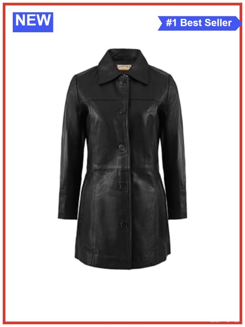 Womens Lambskin Leather Car Coat 3/4 Length Button Front Overcoat